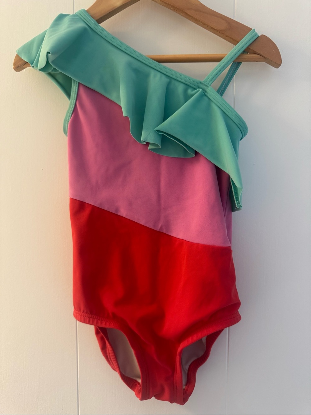 Hanna Andersson colorblock asymmetrical one-piece swimsuit